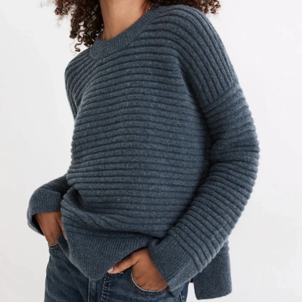 Madewell Elsmere Pullover Blue Crew Neck Sweater Knit Ribbed Oversized Medium - Picture 5 of 5